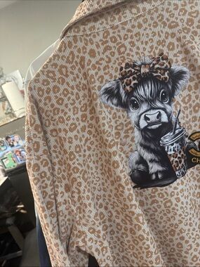 Leopard Print Graphic smock jacket  with Cow Illustration